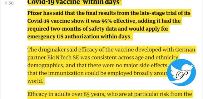 واکسن سازی فایزر از درخواست مجوز واکسن ضد کرونا در آمریکا ظرف چند روز آینده خبر داد